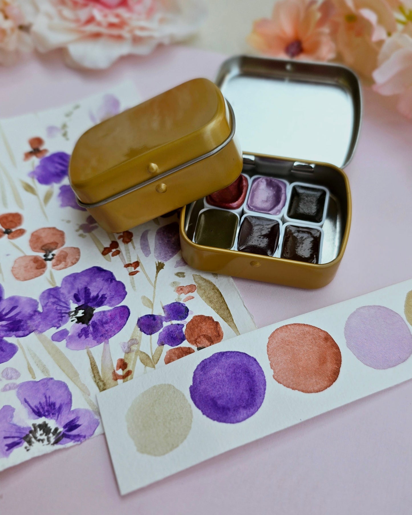 MNcolors-Set: Frühlingserwachen 6 x 1/4 Napf inkl. Metalldose - handgemachte Aquarellfarben