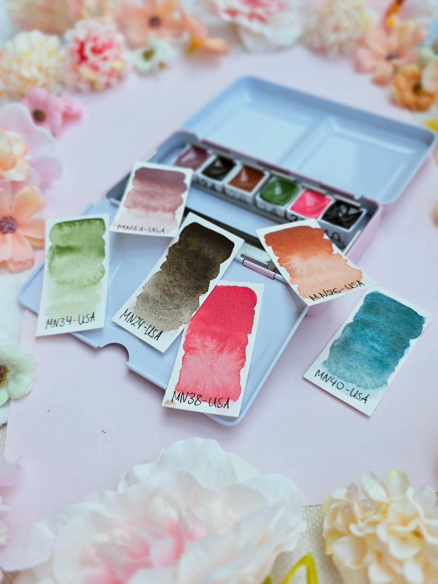 MNcolors-Set: Virginia Morning 6 x 1/2Napf inkl. Metallkasten - handgemachte Aquarellfarben