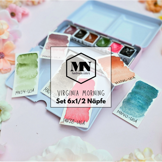 MNcolors-Set: Virginia Morning 6 x 1/2Napf inkl. Metallkasten - handgemachte Aquarellfarben