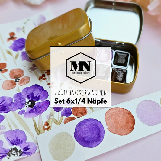MNcolors-Set: Frühlingserwachen 6 x 1/4 Napf inkl. Metalldose - handgemachte Aquarellfarben